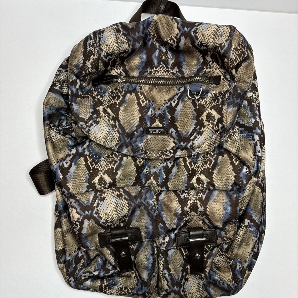 Tumi Women's Snake-Print Backpack in Brown and Blue